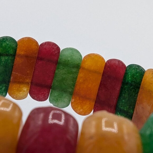 Multicolor Oval Natural Gemstone Stretch Bracelet Red Green Yellow Orange - Picture 11 of 16